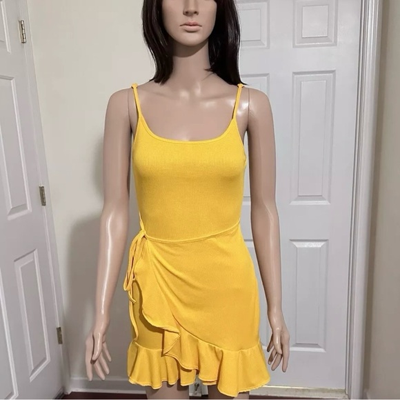 SHEIN Yellow Ruffle Hem Dress Wrap Knot Women’s Size XS - Picture 1 of 10